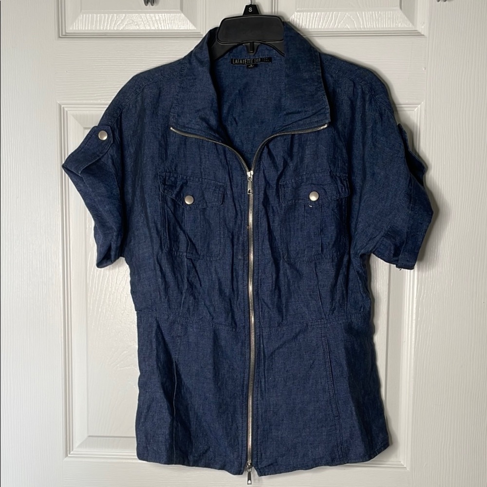 Lafayette 148 New York 100% Linen short sleeve zip up Jacket